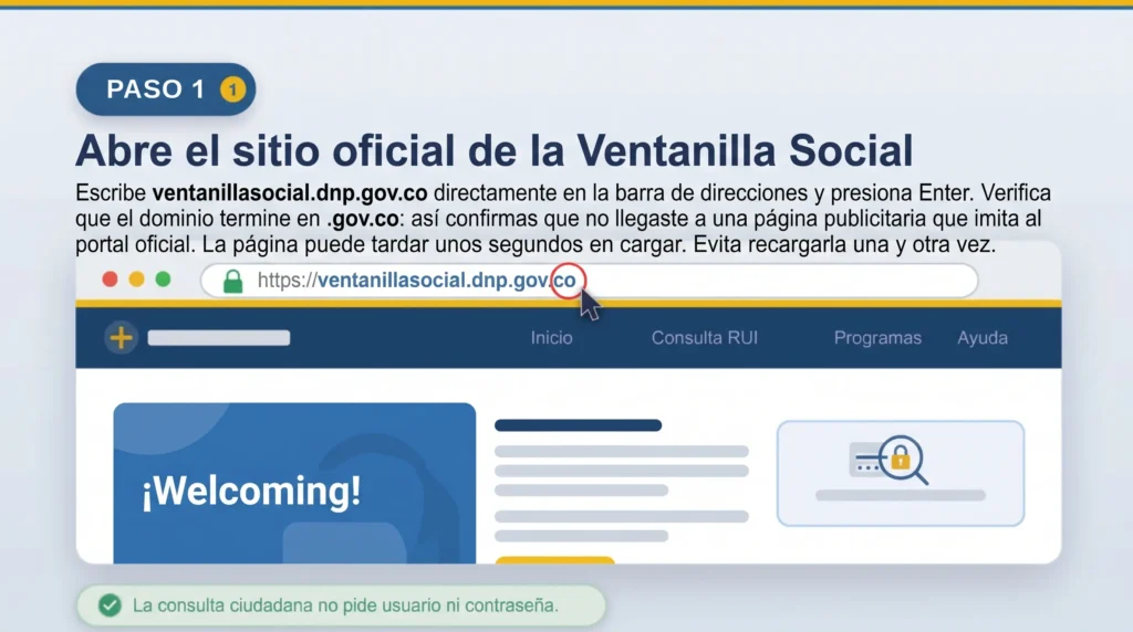 Portal oficial de la Ventanilla Social del DNP para consultar el RUI por cédula